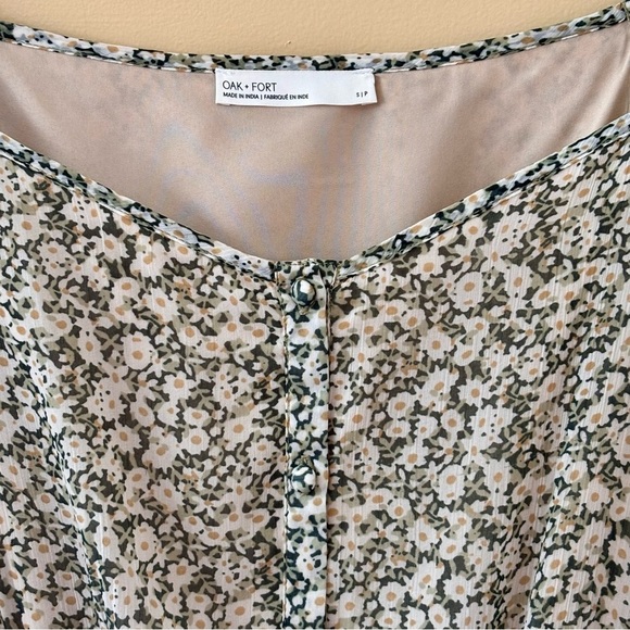 Oak+Fort|‎ Off-the-Shoulder Sage Green Floral Long Sleeve Lined Midi Dress Sz S - Picture 3 of 8